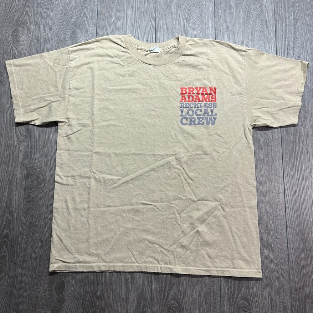 Bryan Adams Reckless Local Crew Vintage XL T-Shirt Tan Khaki Mens Y2K